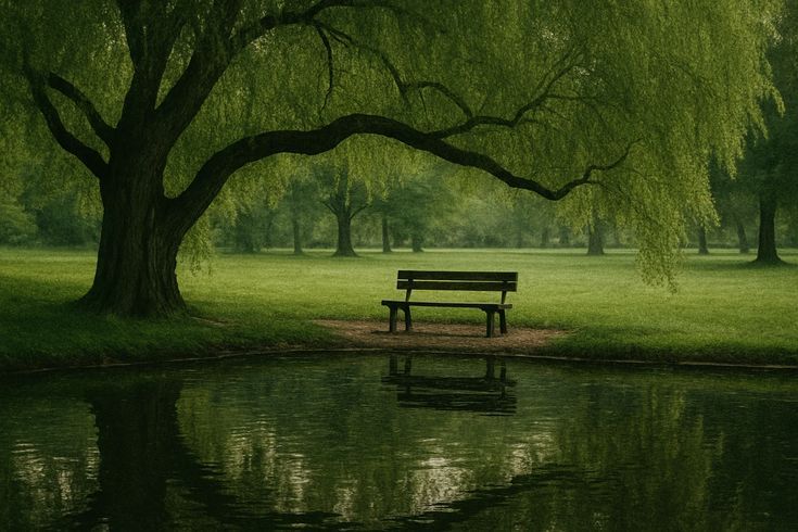 A park bench under a large tree